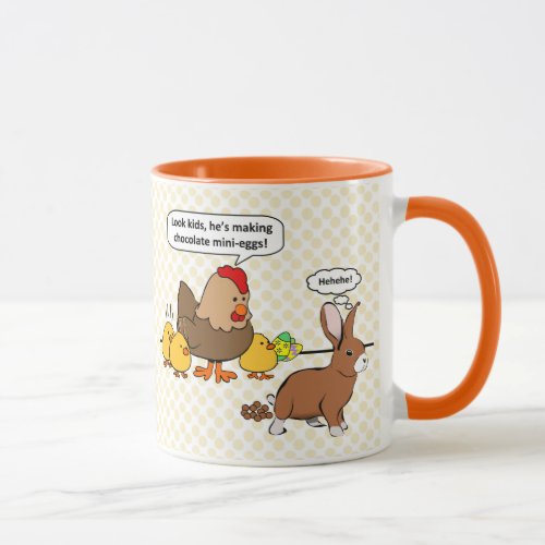 Bunny makes chocolate poop funny cartoon mug