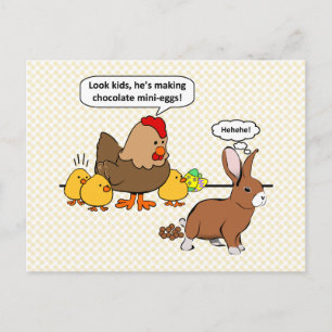 Bunny makes chocolate poop funny cartoon postcard