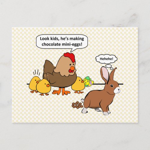 Bunny makes chocolate poop funny cartoon postcard