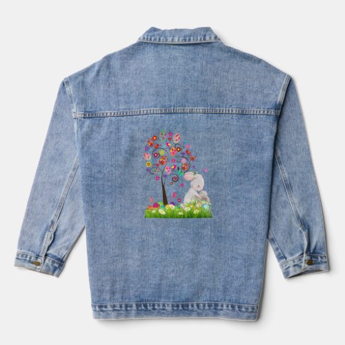 Bunny Mama And Daughter Easter Egg Easter Tree  Denim Jacket