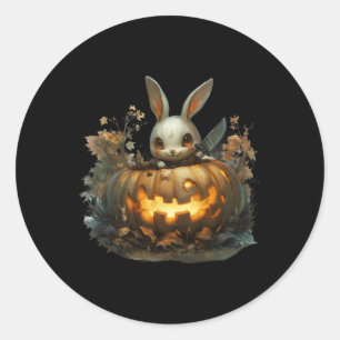 Bunny Mayhem Creepy Halloween Bunny Pumpkin  Classic Round Sticker