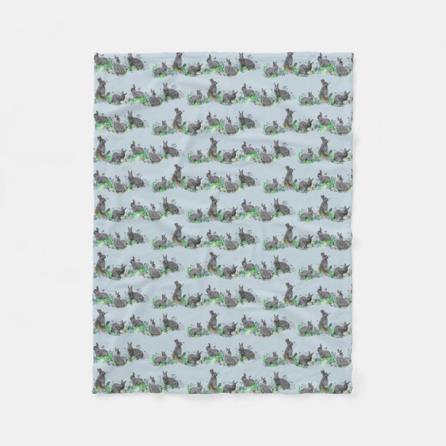 Bunny Meadow Fleece Blanket (Light Blue) (Front)