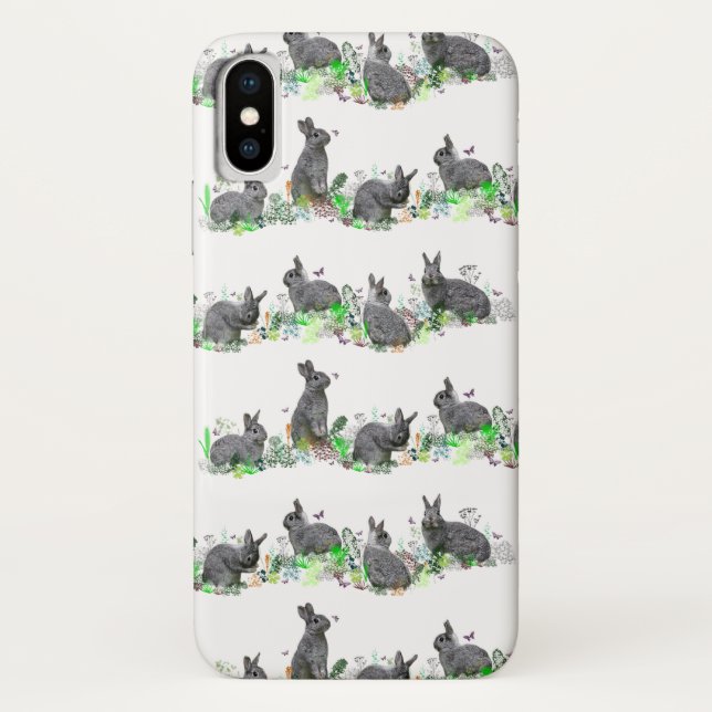 Bunny Meadow iPhone X Case (choose colour) (Back)