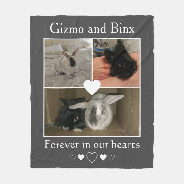Bunny Memorial Customizable Two Pets Photo Collage Fleece Blanket (Front)