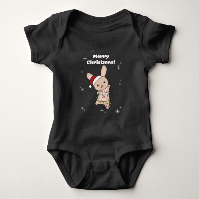 Bunny Merry Christmas Winter Animals Rabbits Baby  Bodysuit (Front)