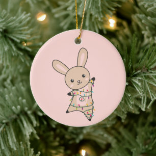 Bunny Merry Christmas Winter Animals Rabbits Ceram Ceramic Ornament