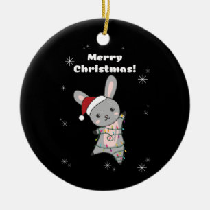 Bunny Merry Christmas Winter Animals Rabbits Ceramic Ornament