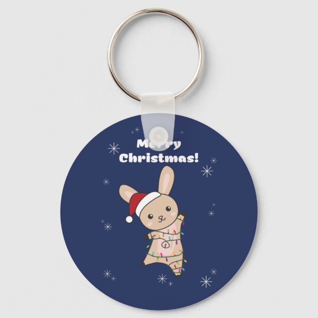 Bunny Merry Christmas Winter Animals Rabbits Keych Keychain (Front)