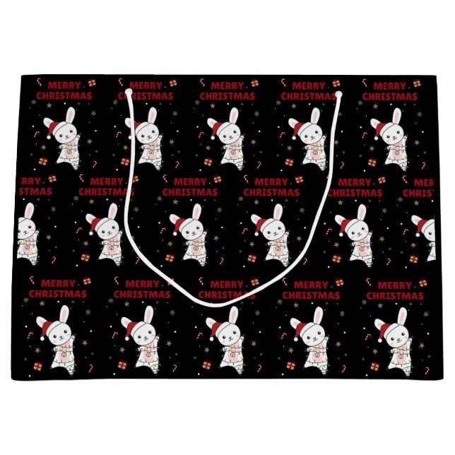 Bunny Merry Christmas Winter Animals Rabbits Large Gift Bag (Front)