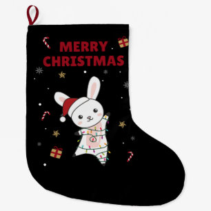 Bunny Merry Christmas Winter Animals Rabbits Large Large Christmas Stocking