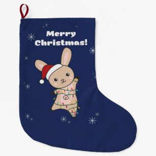 Bunny Merry Christmas Winter Animals Rabbits Large Large Christmas Stocking