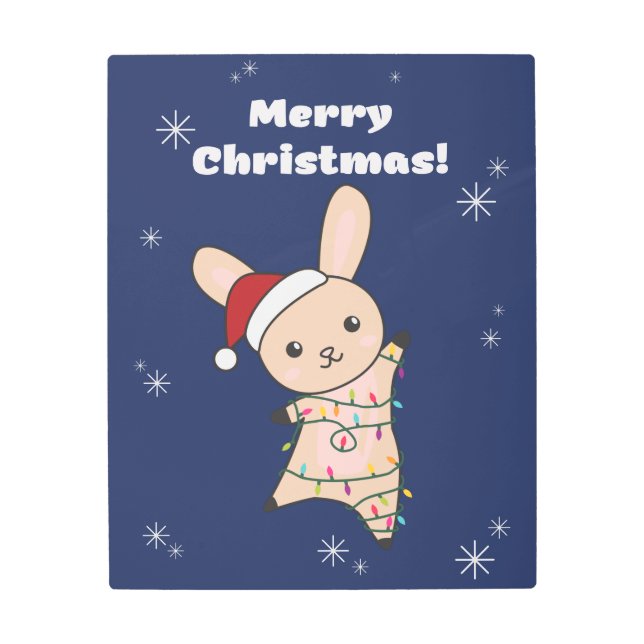 Bunny Merry Christmas Winter Animals Rabbits Metal Metal Print (Front)