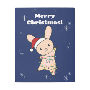 Bunny Merry Christmas Winter Animals Rabbits Metal Print