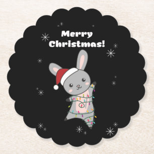 Bunny Merry Christmas Winter Animals Rabbits Paper Coaster