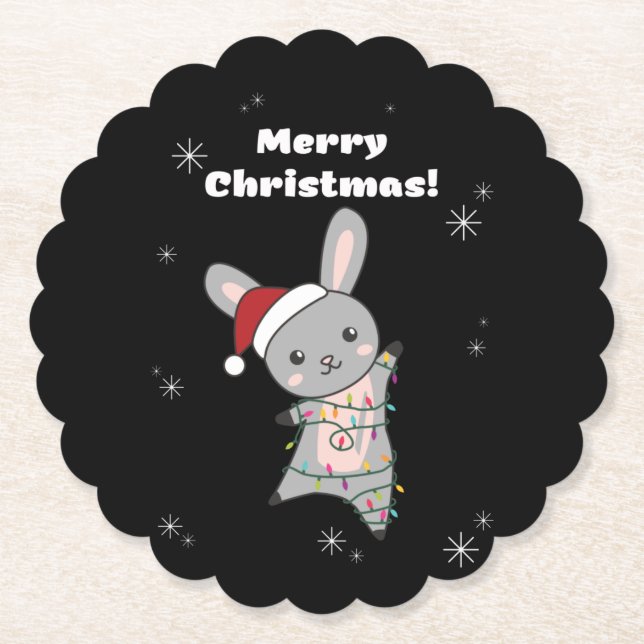 Bunny Merry Christmas Winter Animals Rabbits Paper Coaster (Front)
