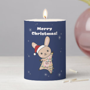 Bunny Merry Christmas Winter Animals Rabbits Pilla Pillar Candle