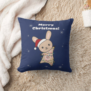Bunny Merry Christmas Winter Animals Rabbits Throw Pillow