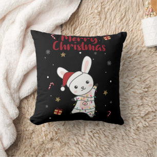 Bunny Merry Christmas Winter Animals Rabbits Throw Pillow