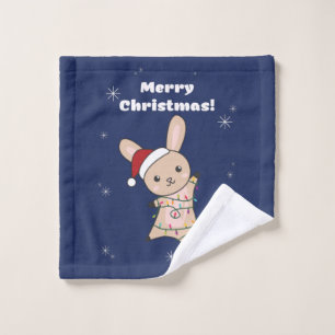 Bunny Merry Christmas Winter Animals Rabbits Wash Cloth