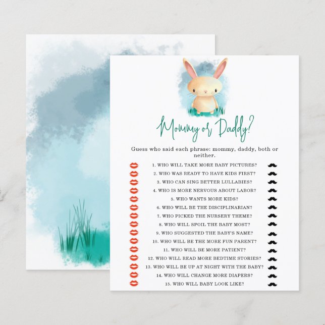 Bunny mommy or daddy baby shower game (Front/Back)