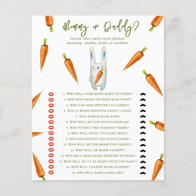 Bunny - mommy or daddy baby shower game (Front)