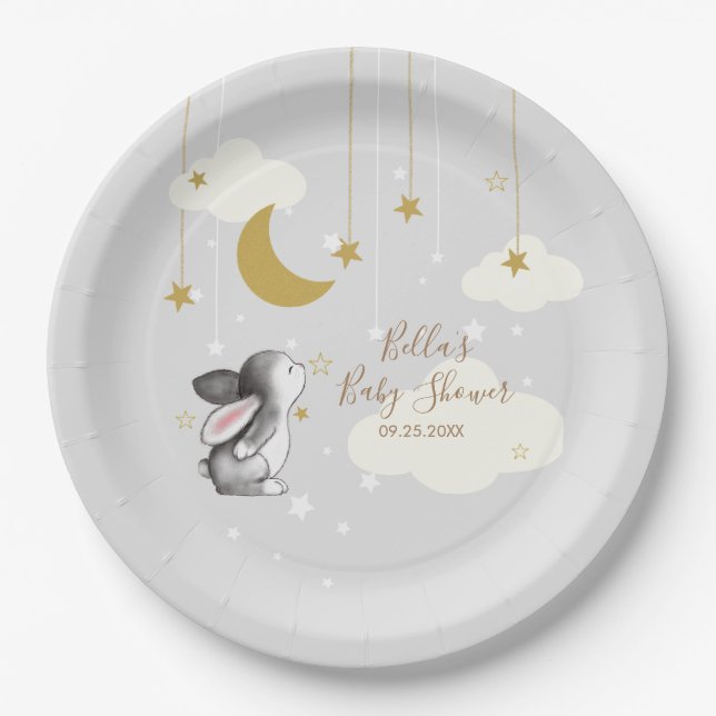 Bunny Moon Star Cloud Baby Shower Paper Plates (Front)