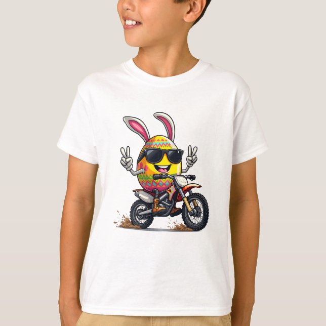 Bunny Motocross Rider Dirt Bike Egg Design T-Shirt (Front)