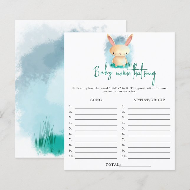 Bunny Name that song baby shower game (Front/Back)