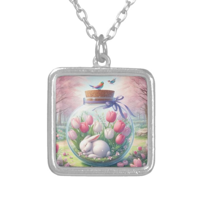 Bunny necklace in a glass flask (Front)
