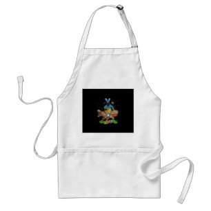 Bunny Newfoundland Dog Riding Dinosaur Easter Adult Apron