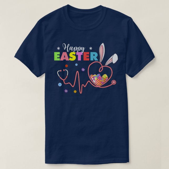 Bunny Nurse Stethoscope Happy Easter Eggs Rabbit N T-Shirt (Design Front)