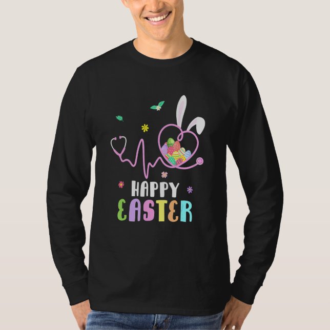 Bunny Nurse Stethoscope Happy Easter Eggs Rabbit N T-Shirt (Front)