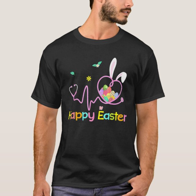 Bunny Nurse Stethoscope Happy Easter Eggs Rabbit N T-Shirt (Front)