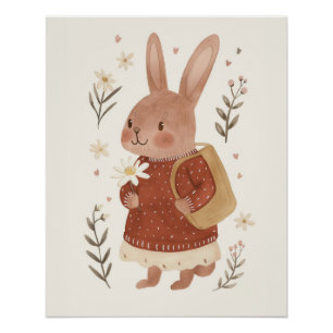 Bunny Nursery Print, Cute Boho Kids Wall Art