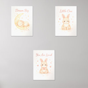 Bunny Nursery Prints Set of 3, Baby Room Wall Art
