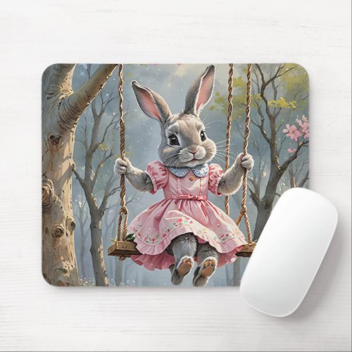 Bunny On a Swing Mouse Pad