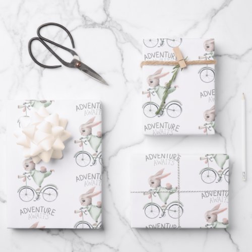 Bunny on Bicycle Wrapping Paper Sheets