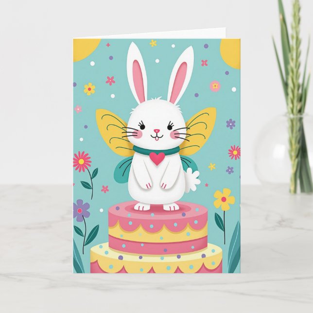 Bunny On Cake Happy Day Card (Front)