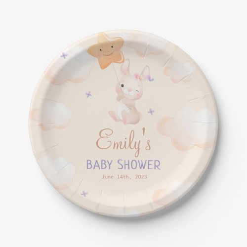 Bunny on sand color balloon Baby Shower Paper Plates