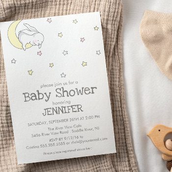Bunny On The Moon | Gender Neutral Baby Shower Invitation by CitronellaKids at Zazzle