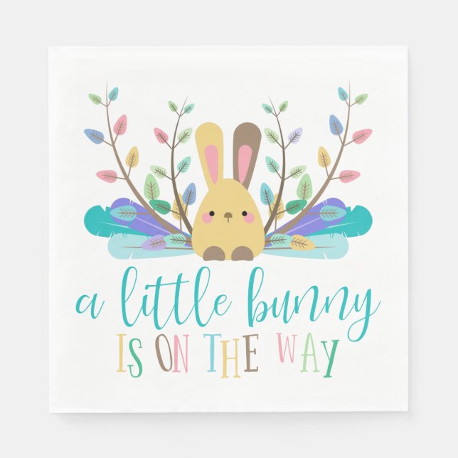 Bunny on the Way Baby Shower Paper Napkins (Front)