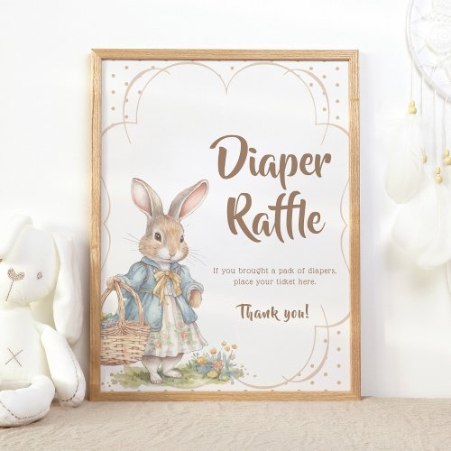 Bunny On The Way Girl Baby Shower Diaper Raffle Poster