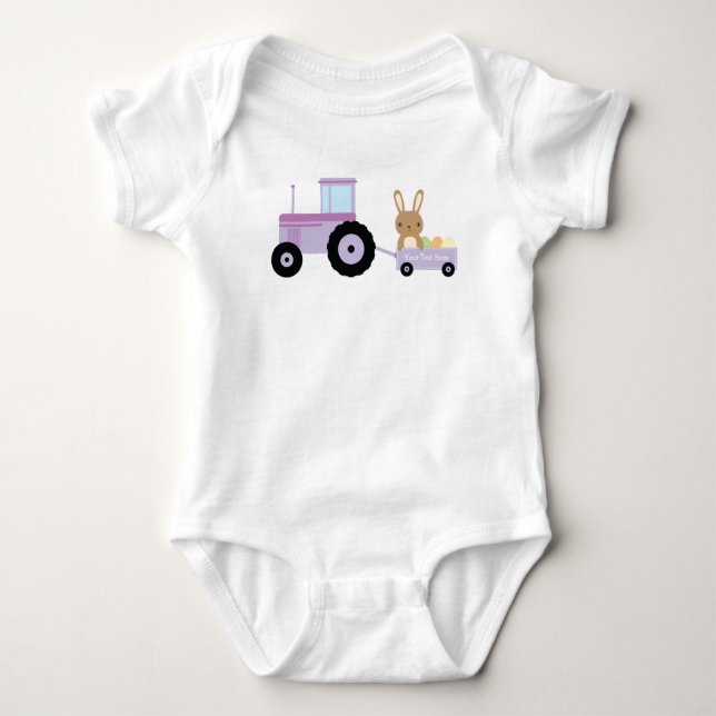 Bunny on Tractor Add Your Text to Personalize Baby Bodysuit (Front)