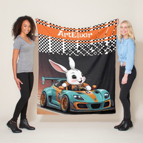 Bunny Orange Car Racer Print Fleece Blanket