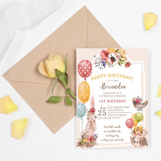 Bunny Owl And Bird 1st Birthday  Invitation (Creator Uploaded)