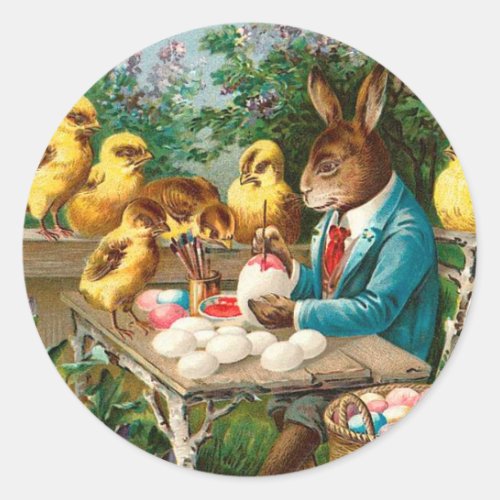 Bunny Painting Easter Eggs Vintage Classic Round Sticker