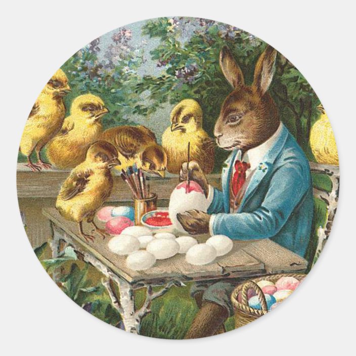 Bunny Painting Easter Eggs Vintage Classic Round Sticker Zazzle
