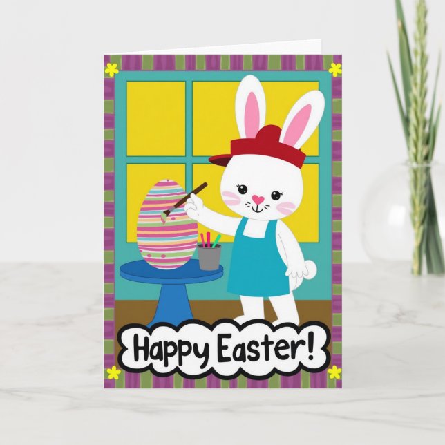 Bunny Painting Egg Happy Card (Front)
