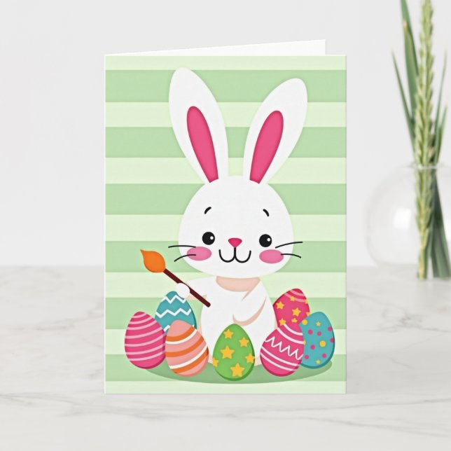 Bunny Painting Eggs Happy Card (Front)
