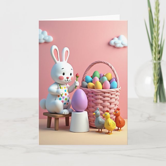 Bunny Painting Eggs Happy Spring Card (Front)
